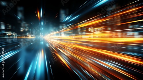 Speed of Light Through a Futuristic Cityscape Capturing Movement and Urban Dynamics Vividly