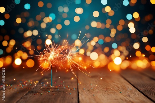 Celebratory Sparklers Ignite Joy with Vibrant Bokeh Lights on a Warm Festive Night Gathering