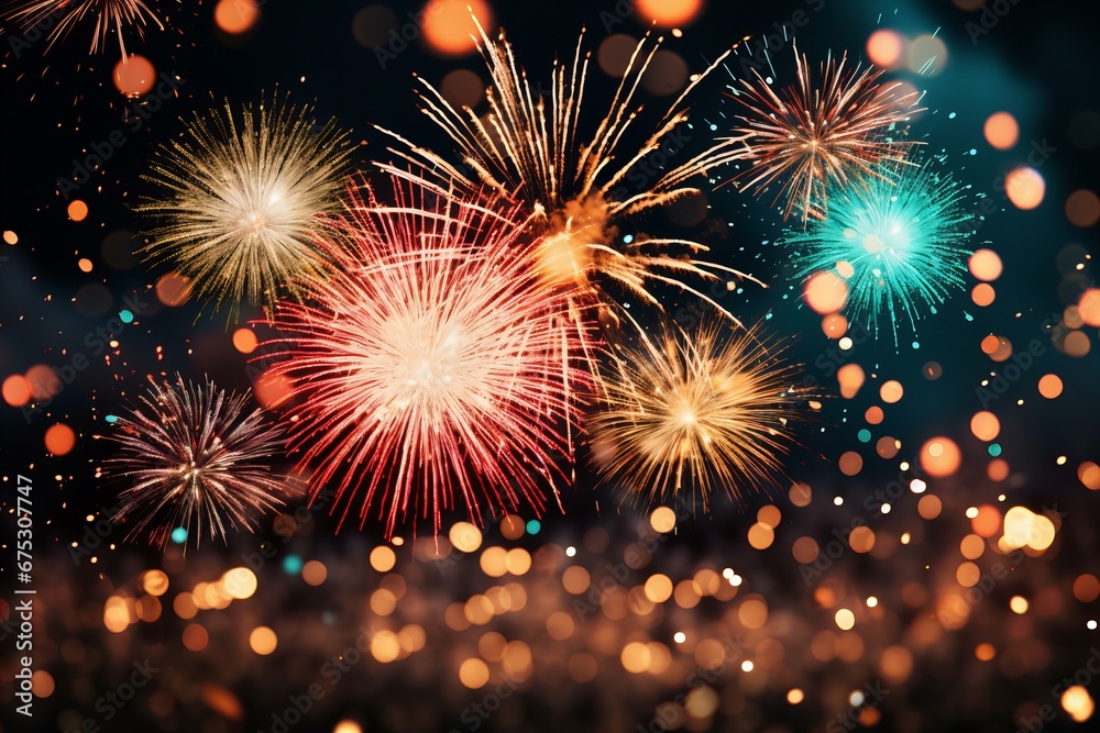 Fototapeta premium Vibrant Firework Display Illuminating the Night Sky with a Symphony of Color and Light