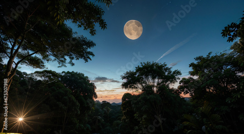 Floresta tropical noturna com lua photo