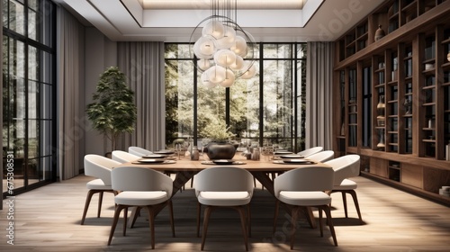 Dining room, Contemporary and minimalist, Luxuriant, Large-scale. © visoot