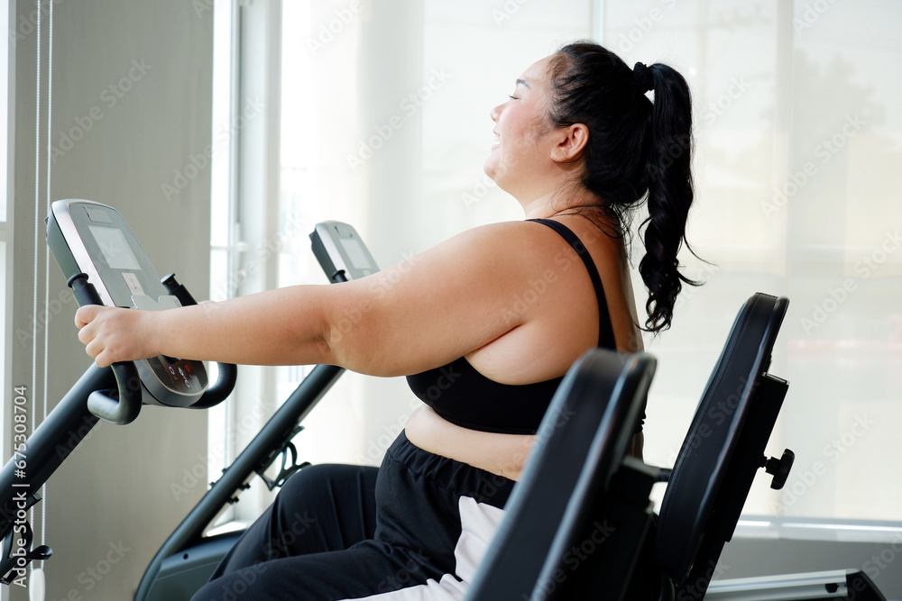 Young woman exercising in the fitness center. Young woman exercising in the fitness center.