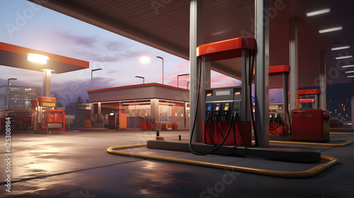 Fototapeta Naklejka Na Ścianę i Meble -  Shot of a generic unbranded gas station at night with copy space