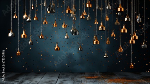 Elegant Vintage Hanging Lights in a Dark Moody Room with Flecks of Golden Ambiance photo