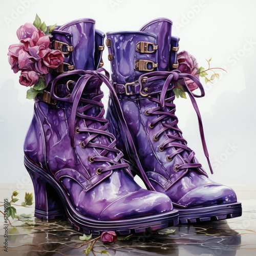 watercolor Boots shoe clipart, Generative Ai photo