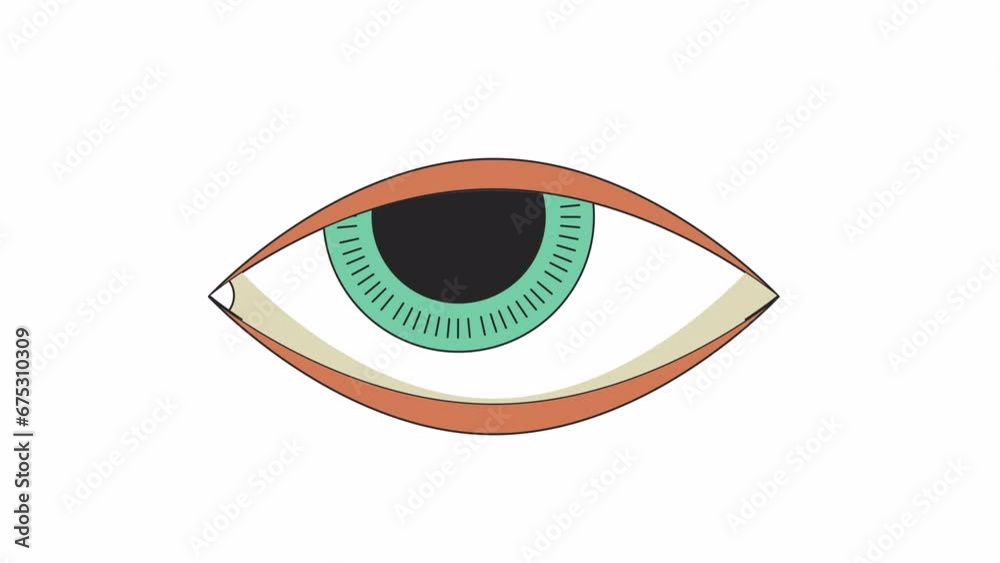 Expressive green eye blinking line 2D object animation. Mystery vision eyesight hippy flat color cartoon 4K video, alpha channel. Psychedelic trippy eyeball animated item on white background