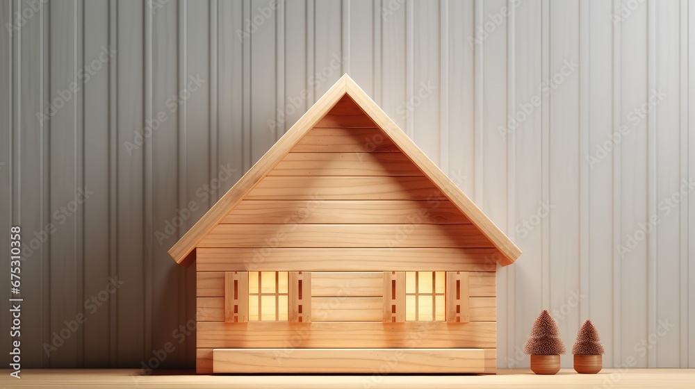 3D rendering of a wooden houses model on the floor. 3D rendering of a wooden houses model on the floor.