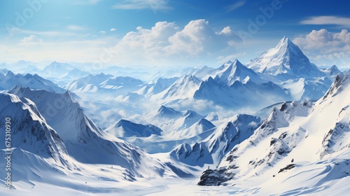 Winter panorama snowy mountains snowcapped peaks