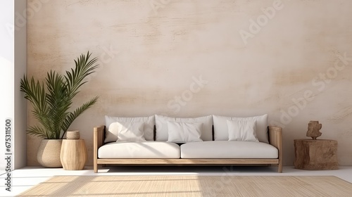 3D rendering interior of a living room with natural view background.