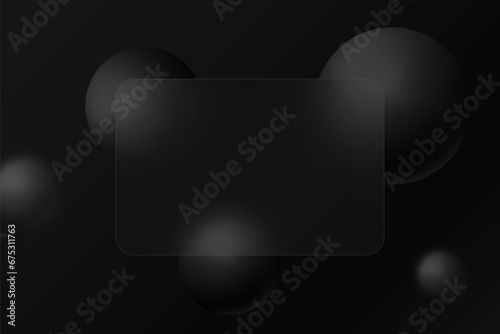 Glass morphism style. Credit card icon. Cashless payment concept. Realistic glass morphism effect with dark spheres.
