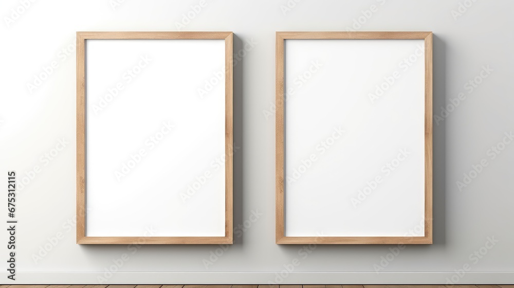 3D rendering of an empty picture gallery, border on a white wall.