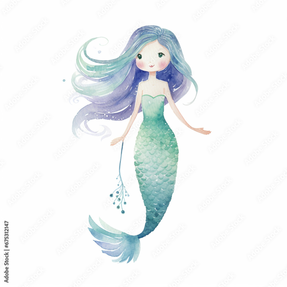 Birthday Party Invitation Set: Mermaid and Under Water Sea Theme - Cute Little Mermaid Isolated on White Background. - SCANDI - Watercolour Collection { No4 } Birthday Party Invitation Set: Mermaid and Under Water Sea Theme - Cute Little Mermaid Isolated on White Background. - SCANDI - Watercolour Collection { No4 }