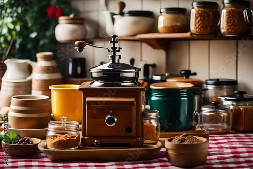 Display vintage kitchen items such as an old-fashioned coffee grinder