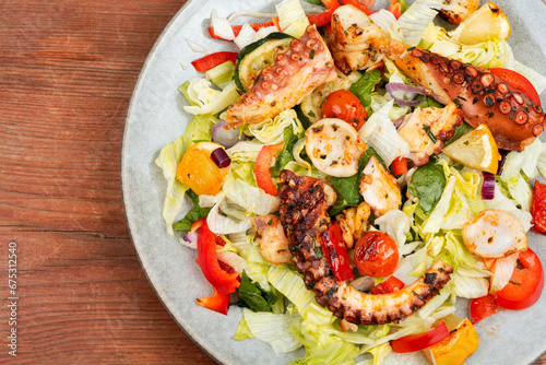 Seafood salad with octopus tentacles.