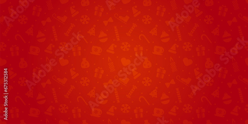 Christmas background, seamless pattern. Horizontal red colored gradient effect wallpaper texture pattern of Xmas elements Christmas backgrounds. Wrapping paper, background, pattern.