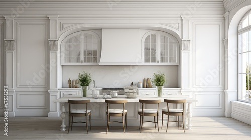 3D rendering interior of a wooden dining table in a modern dining room.