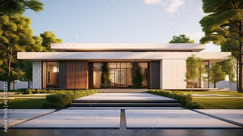 3D rendering of a wooden house exterior with porch. © Aris Suwanmalee