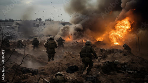 Photos of soldiers in combat in a small Middle Eastern country