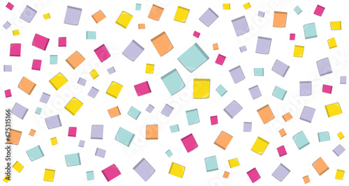 Multicolored Post-it notes spread on white background. Sticky notes on white background.