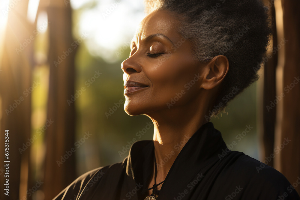 Generative AI picture portrait of yoga person enjoying connection with nature meditating outdoors early morning Generative AI picture portrait of yoga person enjoying connection with nature meditating outdoors early morning
