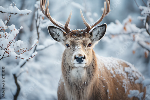 Generative ai collage photo of wild deer in winter woods © deagreez