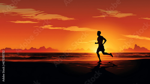 abstract person running on the beach at sunset