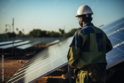 Electrical engineer holding a solar panel