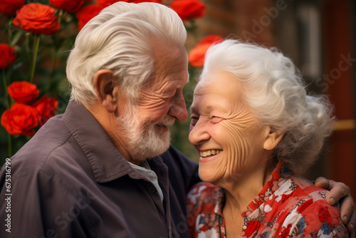 Closeup portrait of elderly happy couple