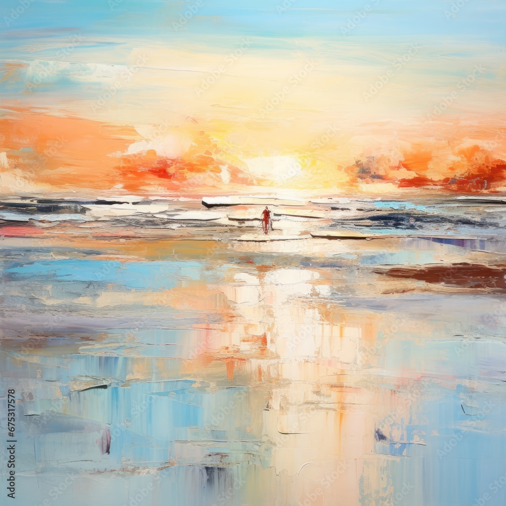 An abstract oil painting of a beautiful beach scene. - obrazy, fototapety, plakaty 