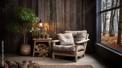 Fauteuil rustique en bois dans une pièce dans un chalet