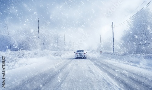 A Serene Winter Drive Through a Snowy Wonderland © uhdenis