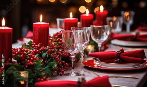 A Festive Christmas Table Setting Illuminated by Candles