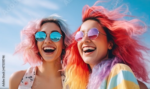 Colorful Hair and Stylish Sunglasses Make a Bold Fashion Statement