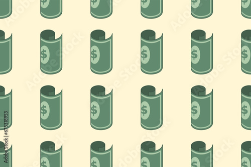 Roll of money seamless pattern. Background with green banknotes and dollar bills. Template for packing  design  wallpaper  vector illustration.