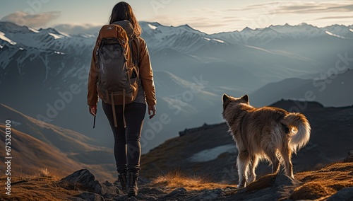 Podróżniczka górska z psem. 