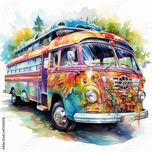 watercolor Bus vehicle clipart, Generative Ai © creativeproartist