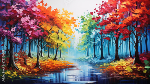 Painting of a Beautiful Colorful Forest © ShadowHero