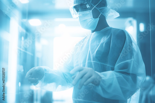 A surgeon medical doctor prepare to perform surgery in hospital operating room, with blurred background, healthcare and hospital concept.