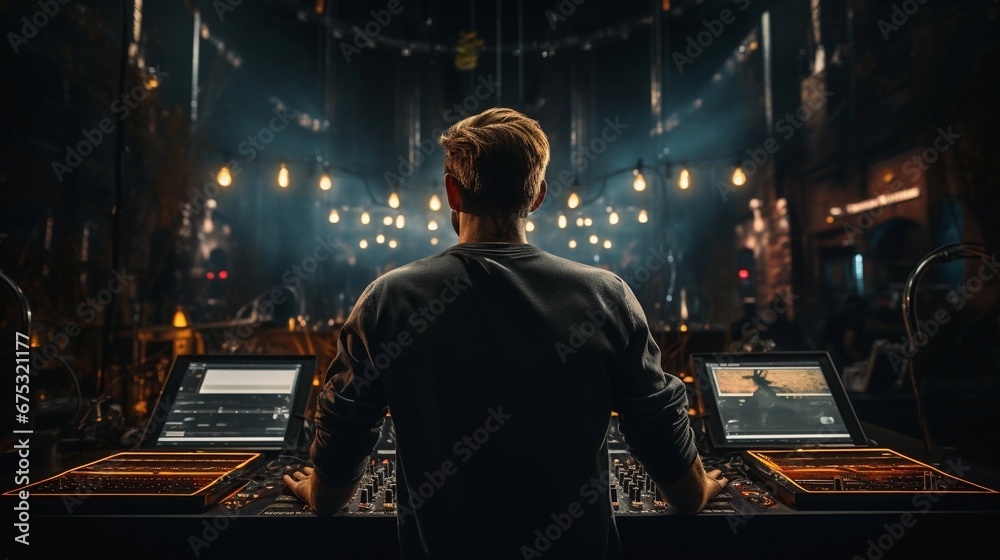 Obraz premium dj in action, view from the back