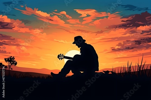 silhouette of a man playing acoustic guitar at sunset