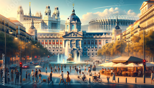 Madrid - AI generated photorealistic image that represent the 10 most iconic associations with Madrid. Business card of Madrid, promo photo