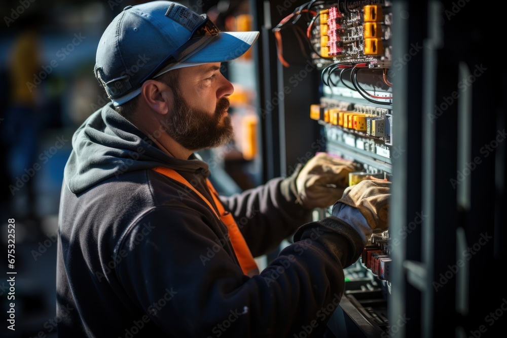 Professional electrician working on the electrical system Professional electrician working on the electrical system