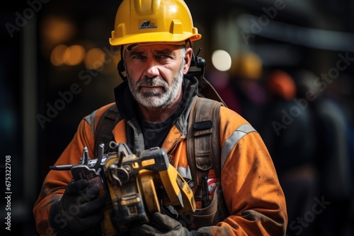 Repairman holding a toolbox and hard hat