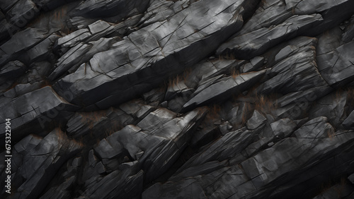 Texture of the black stones of the cliff