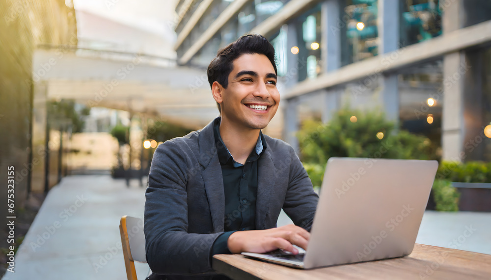 young ceo in online meeting with his laptop young ceo in online meeting with his laptop