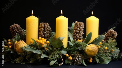 Advent Wreath with Eucalyptus, Thistle & Mimosa - Festive Botanical Holiday Decoration