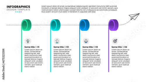 Infographic template. Line with 4 rings and paper plane