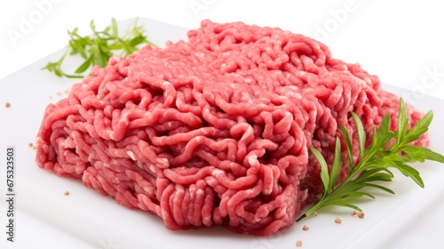Fresh raw minced meat on white background