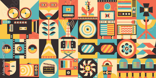 set elements of cinema with geometric style perfect for designs with cinema theme