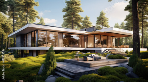 Beautiful private house in deep green forest. Ecological residence concept © PaulShlykov